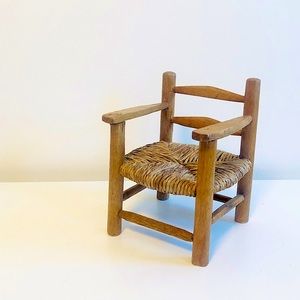Small Wood and Wicker Rattan Chair Plant Holder